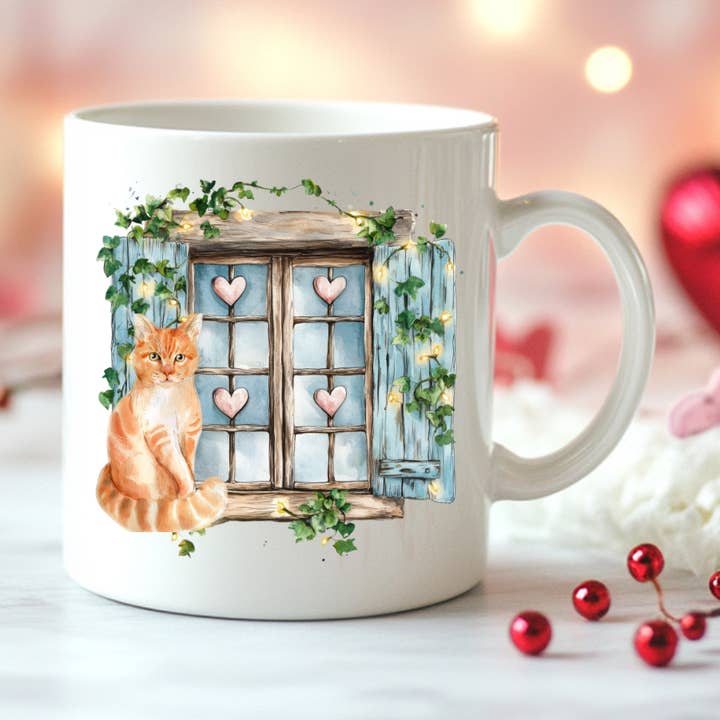 Ceramic Mug Cat 'At the Window of Dreams' for wholesale by Les Moonettes