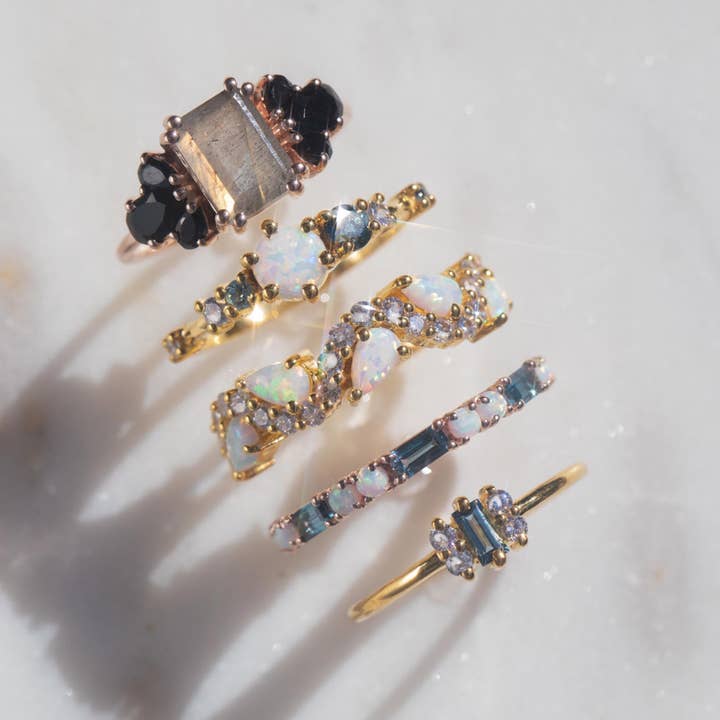 La Kaiser - Wholesale Multi-Stone Ring - Rose Gold London Blue Topaz & Opal Midnight Crossing Band2