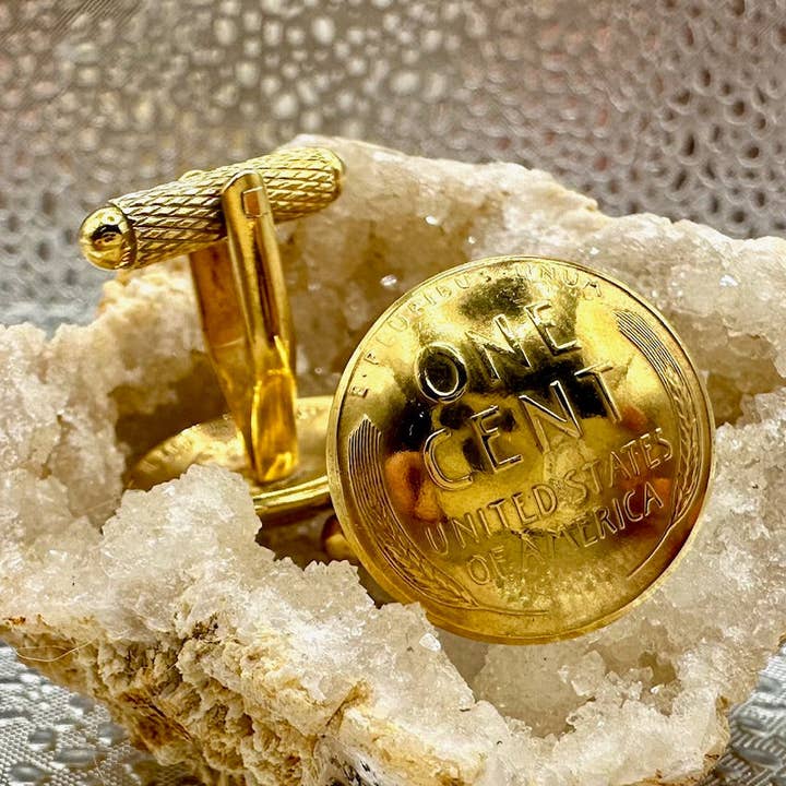 24k Gold Plate U.S. Wheat Penny Coin Cufflinks for wholesale by Mountainstruck Coin Rings and Jewelry