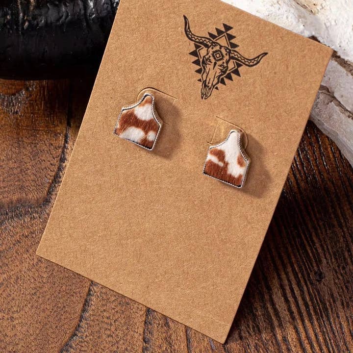 Stirling Thyme - Wholesale Stud/Post Earrings - Cow Tag - Turquoise Stud Earrings