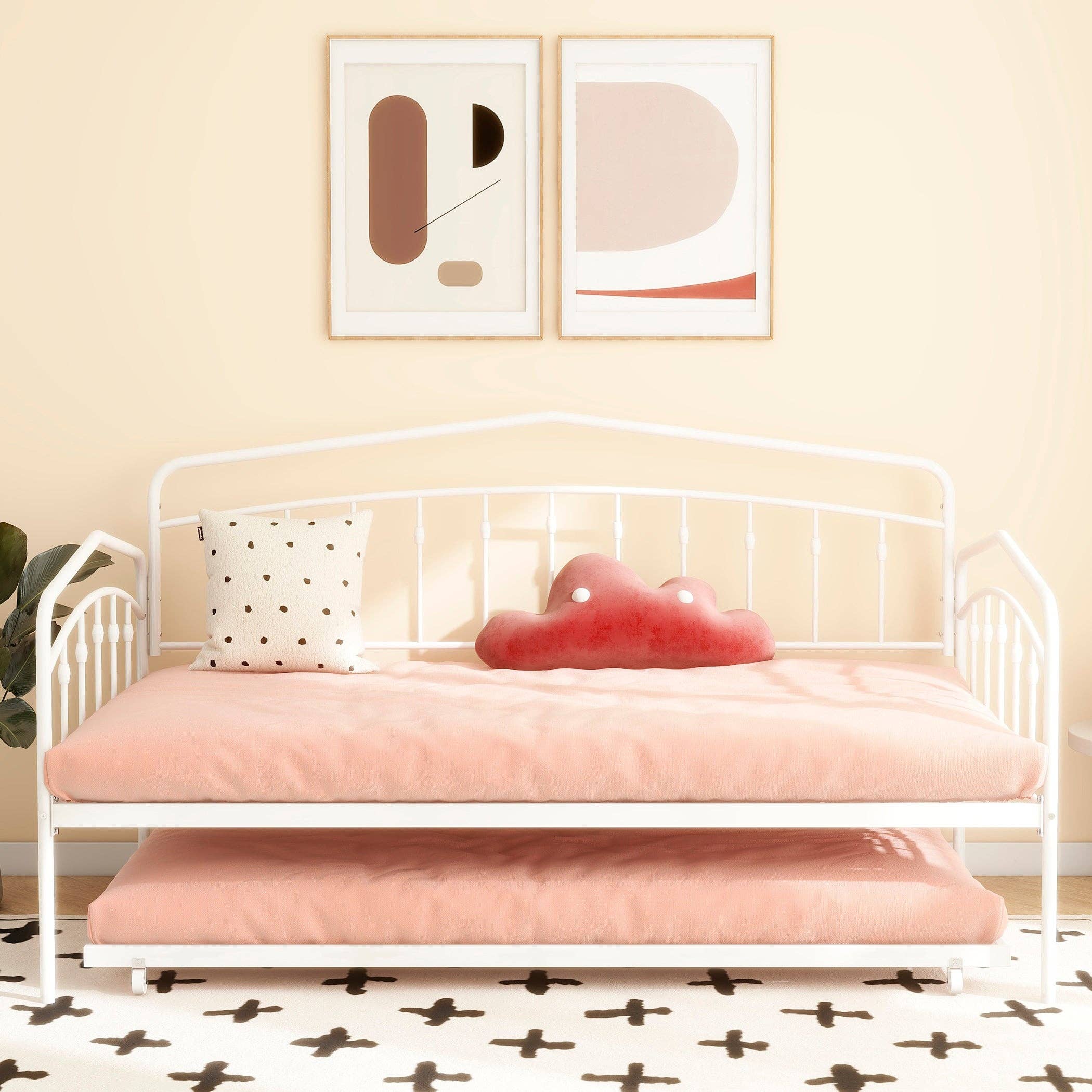 Orange County Decor - Wholesale Bed - Kids & Baby - Fox Twin Daybed With Twin Trundle, White Box Spring Not Required Twin White Metal Bedroom Daybeds Metal1