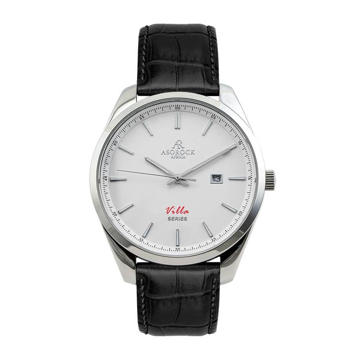Silver/white - black leather strap Villa for wholesale by ASOROCK WATCHES ™