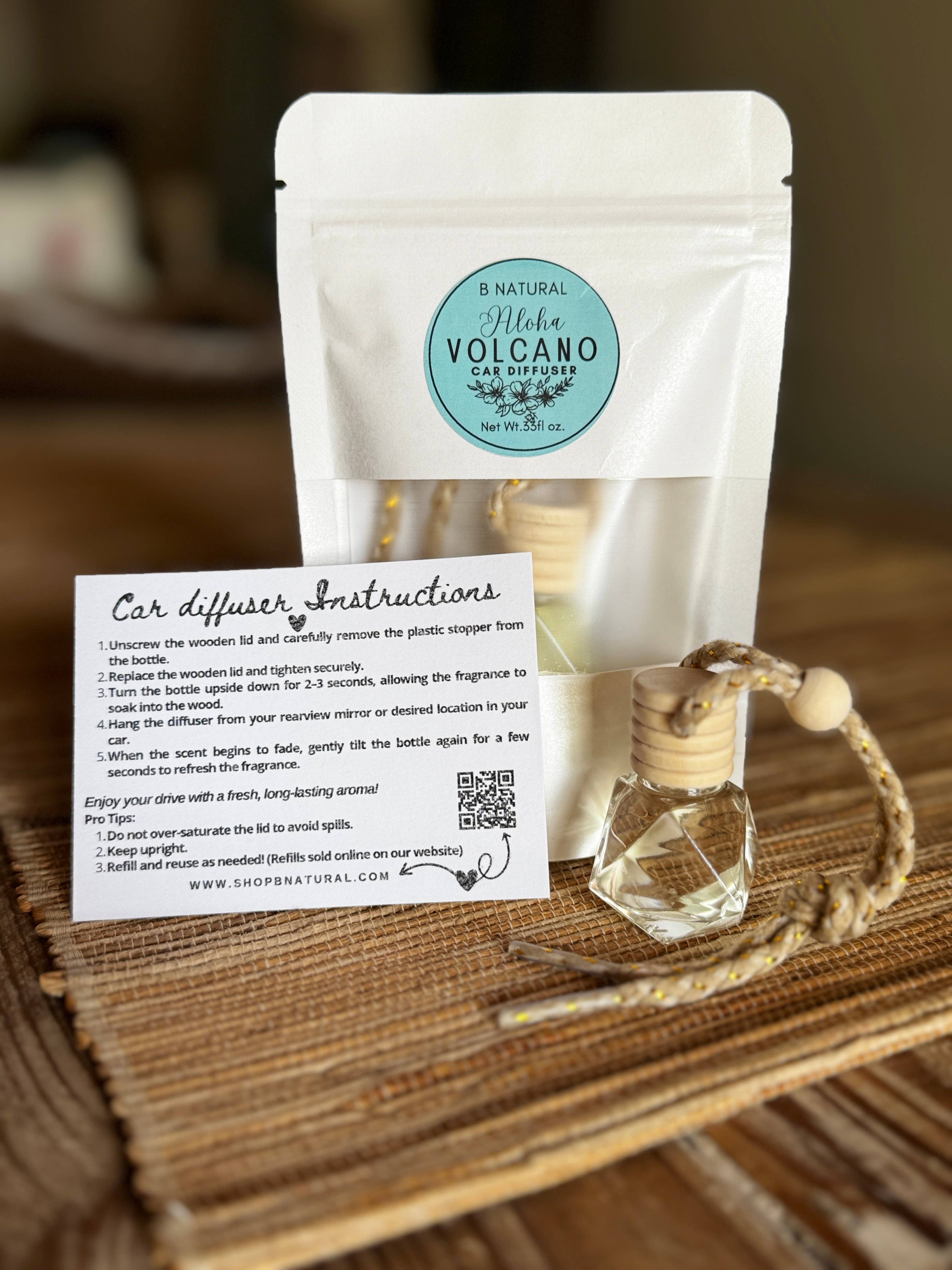 B.NATURAL - Wholesale Car Freshener - Unisex - Car Fragrance Diffuser | Aloha- ( Volcano Inspired) Pouch