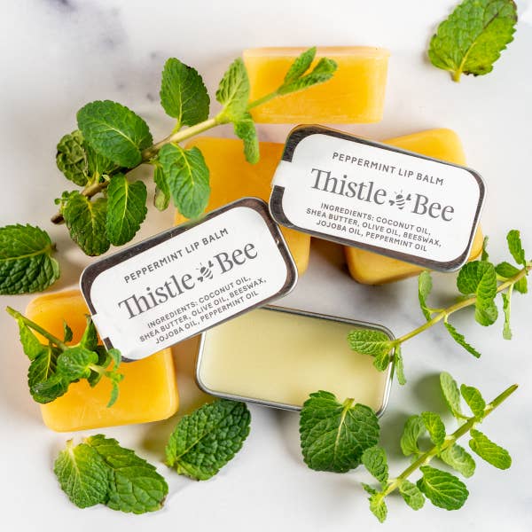 100% Beeswax Peppermint Lip Balm for wholesale by Thistle & Bee Enterprises
