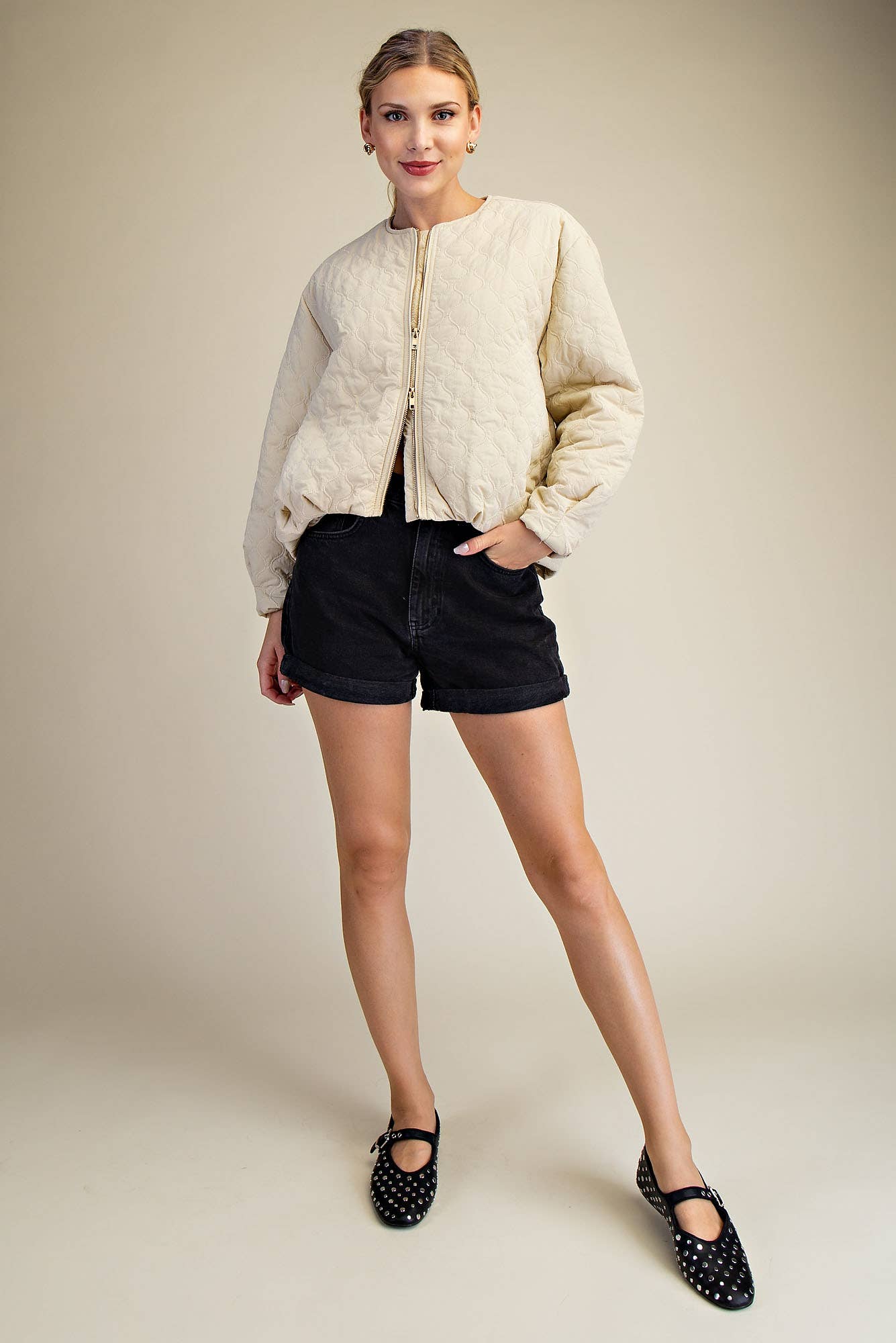 Glam - Wholesale Jacket - Women's - Round Neck Zipper Closure Quilted Jacket4