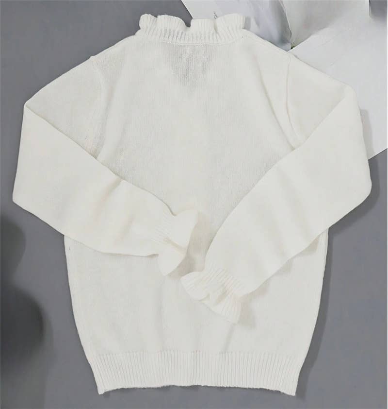 HIDDENBRAND - Wholesale Knit Sweater - Women's - Ruffle Collar V-Neck Button Knit Sweater2