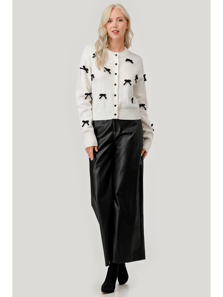 Off White Bow Embroidered Lightweight Sweater, OT50939 for wholesale on Faire