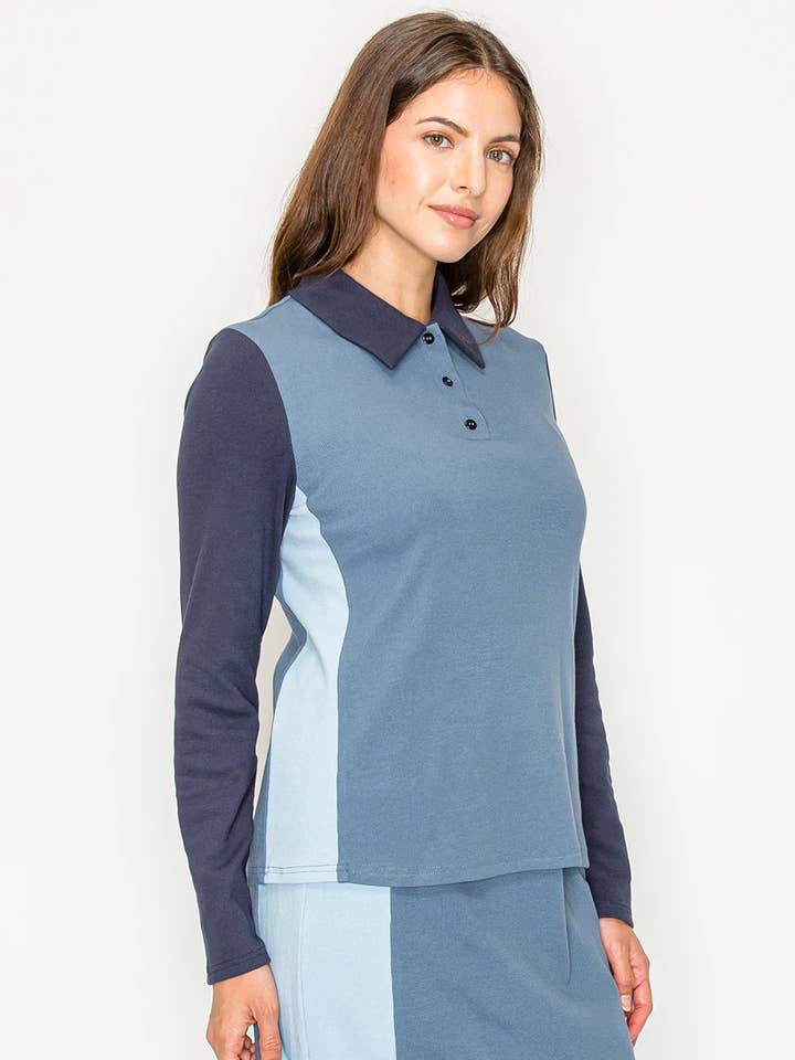 Blå bomulds-T-shirt med kontrastpanel for engroshandel hos Yal New York