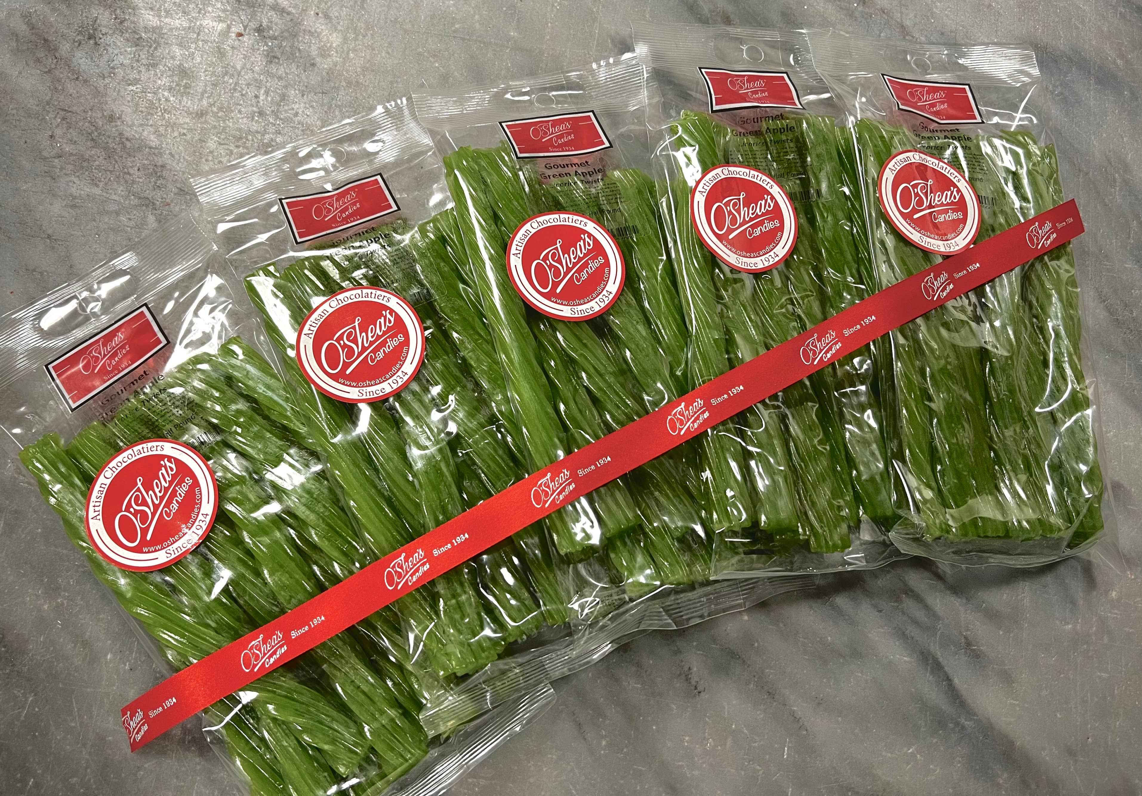 O'Shea's Candies Sweet Shop - Wholesale Licorice - Gourmet Licorice Green Apple 🍏 1/2 Pound Bag- Thick Cut1