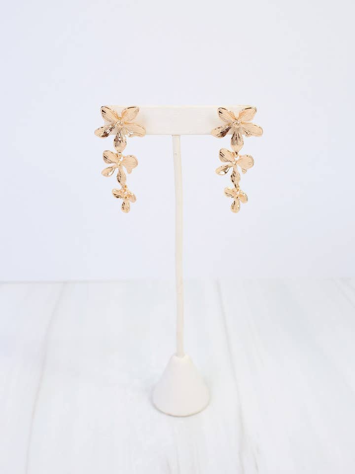 Peekskill Triple Flower Dangle Earring Gold for wholesale by Caroline Hill