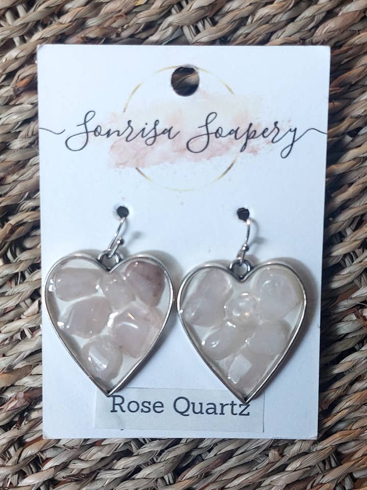 Rose Quartz Crystal Heart
Earrings for wholesale by Sonrisa Soapery LLC