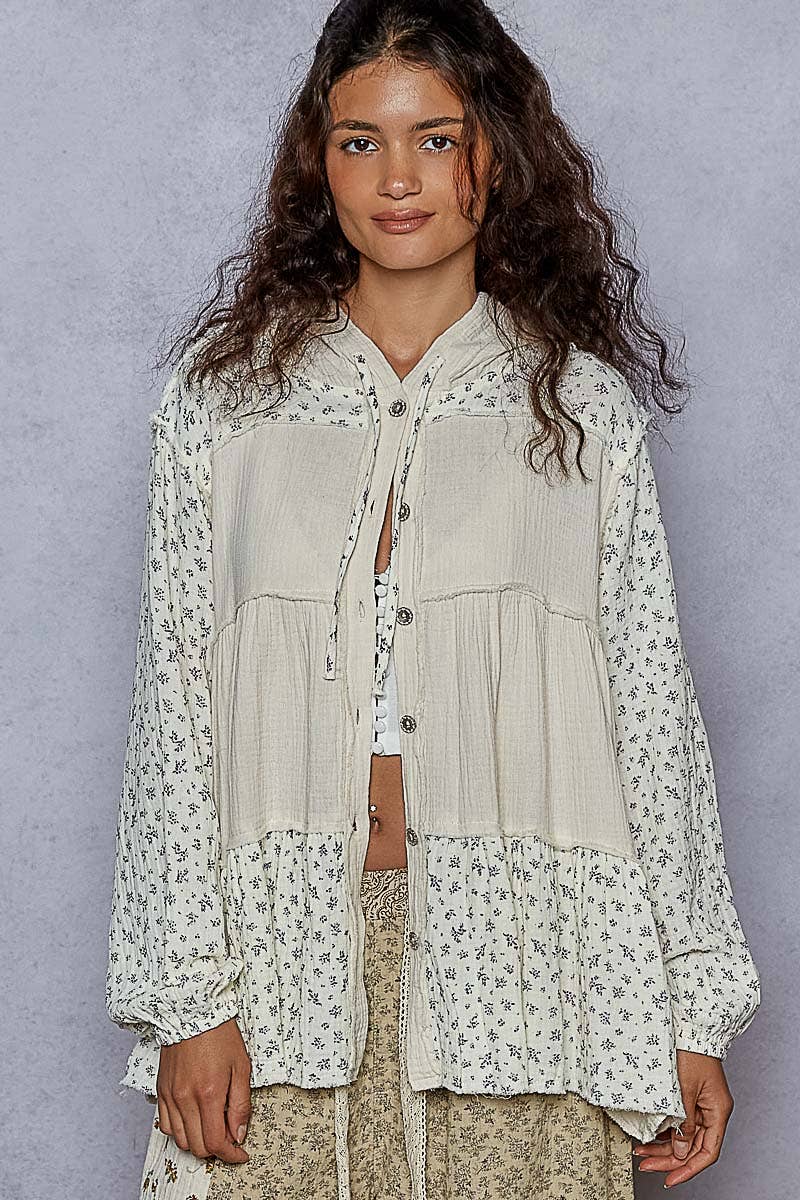 Pol Clothing - Wholesale Jacket - Women's - Balloon sleeve double gauze shirring detail jacket9