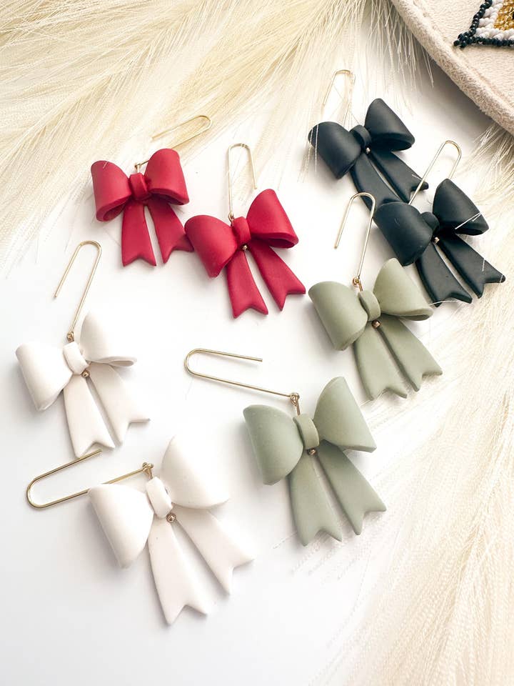 Handcrafted Polymer Clay Bow Earrings – Lightweight Dangle for wholesale by Freckled Wing Design
