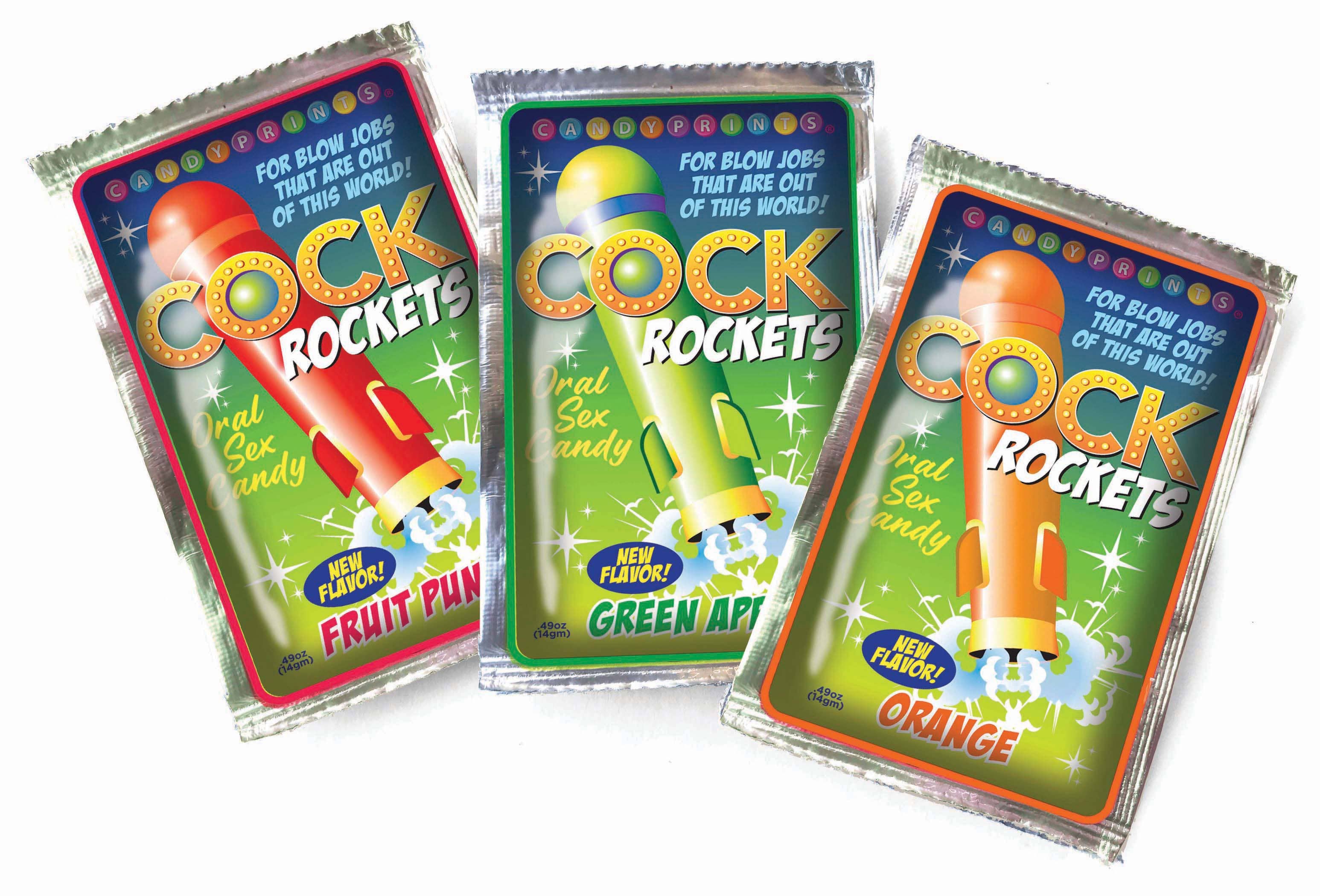 Little Genie Productions - Vente Sex toys - Bonbons Cock Rockets pour sexe oral, présentoir de 36 pièces saveur punch aux fruits, pomme verte et orange🍹🍏🍊4