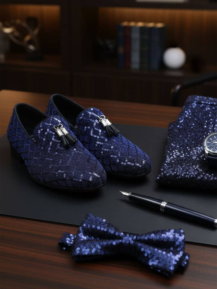 Men's Sequin Tassel Slip On Loafer Shoes 2SH3099 for wholesale by BARABAS