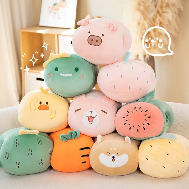 12" Fruit/Animal Shaped Hand Warm Pillow - various designs for wholesale by Sinomd Canada