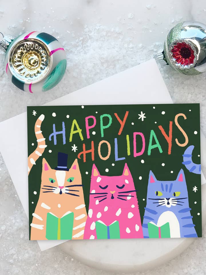 Kitty Carols Holiday Greeting Card for wholesale by Idlewild Co.