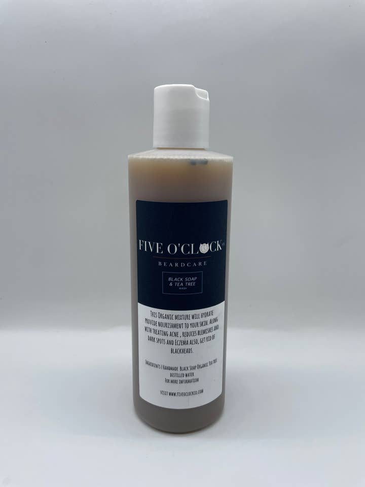 ORGANIC BLACK SOAP AND TEA TREE FACE WASH 8OZ for wholesale by Five O Clock Co.