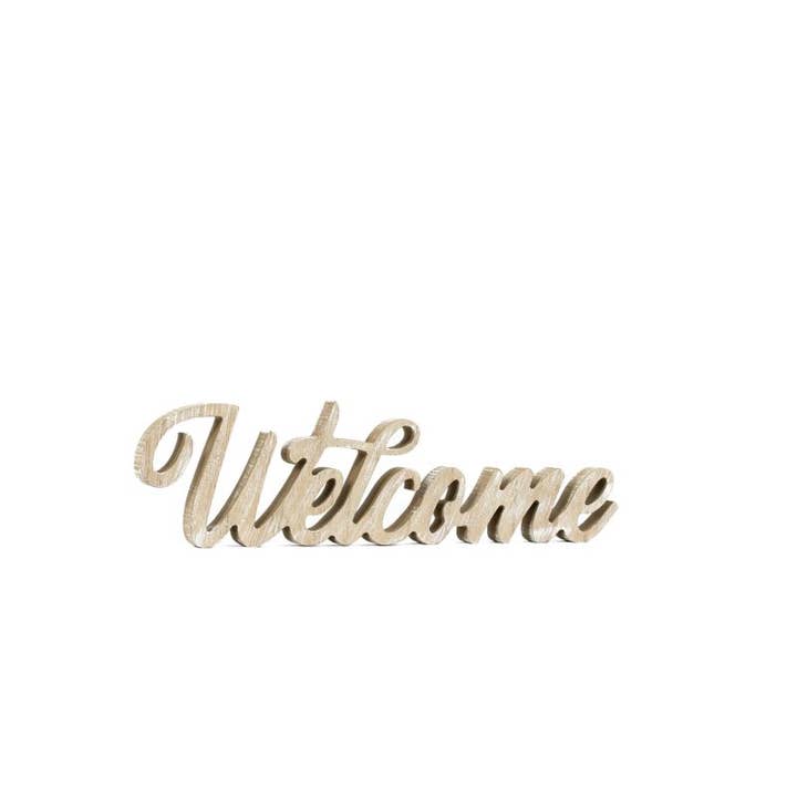12609 - 13x4 wood cutout (WELCOME) table decor for wholesale by Devanie At Home (Formerly Adams & Co.)