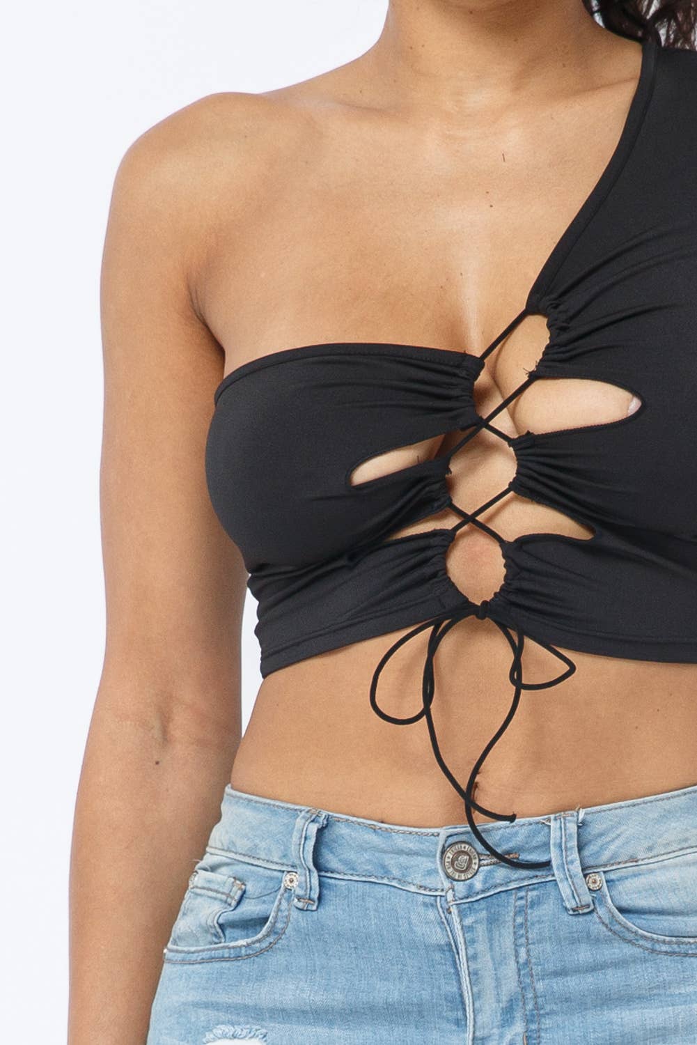 Julia by LoveJ - Wholesale Knit Top - Women's - Yoga Fabric One Shoulder Front Open Tie Crop Top6