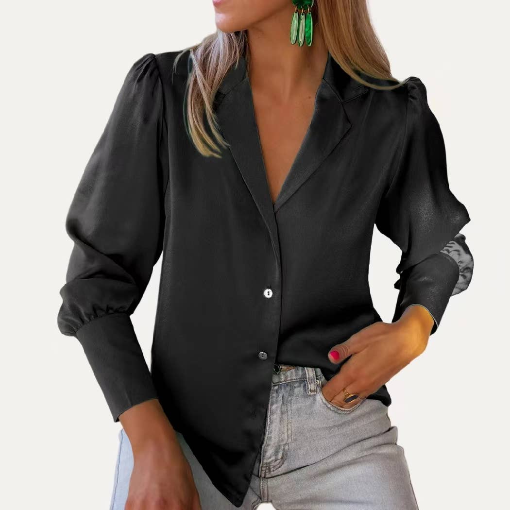 The Moment Collection - Wholesale Button Down Shirt - Women's - Lady Grace Solid Pre-Fall Collared Button Up Long Sleeve Top4