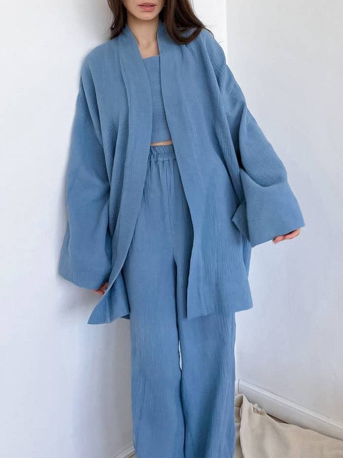 CWSPJ0081_LONG SLEEVE CARDIGAN WITH BELT PANTS PAJAMAS SET for wholesale by NINEXIS