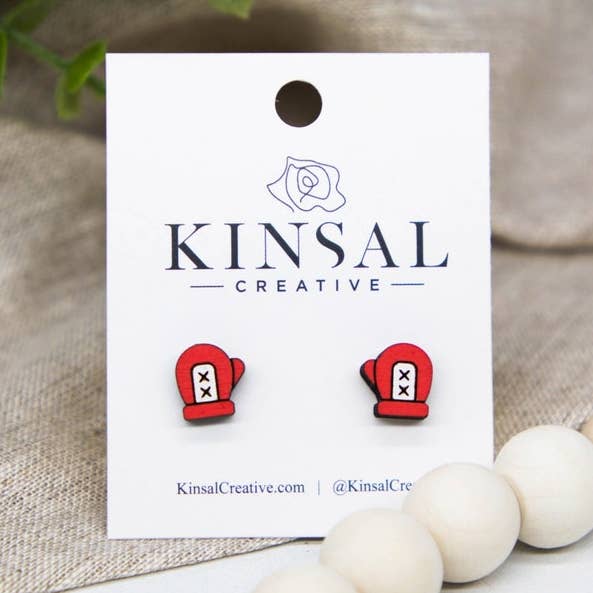 Boxing Gloves Wood Stud Earrings for wholesale by Kinsal Creative