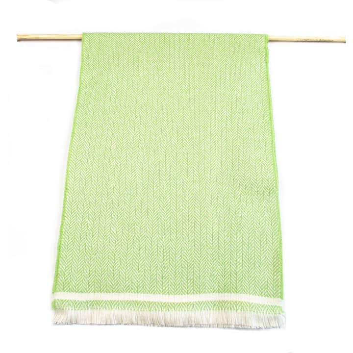 GREEN-CREAM Irish Lambs Wool Scarf for wholesale by Silk Wool and Bijoux