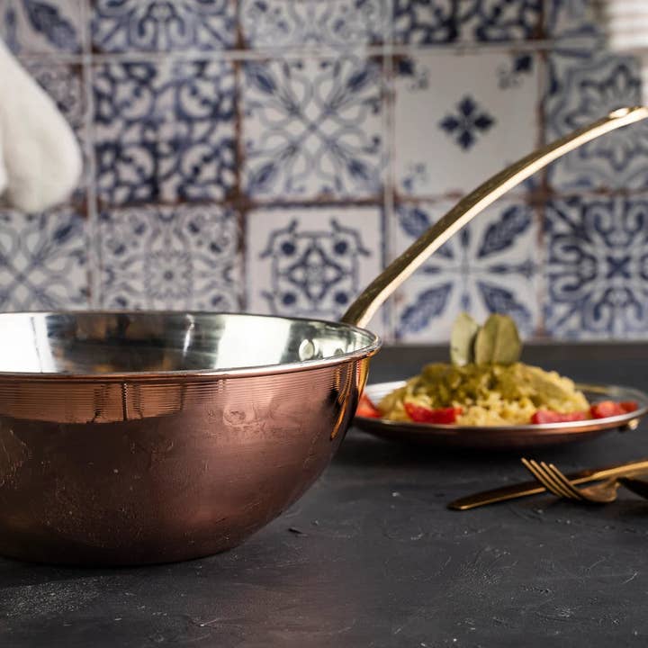 Handmade Copper Wok Pan | Handcrafted Copper Stir-Fry Pan | Copper Wok Skillet 420 mm for wholesale by ALFIQ Copper