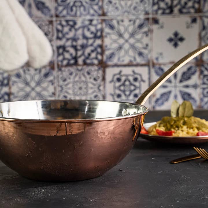 Håndlavet kobber wokpande | Håndlavet kobber stir-fry pande | Kobber wok stegepande 420 mm for engroshandel hos ALFIQ Copper