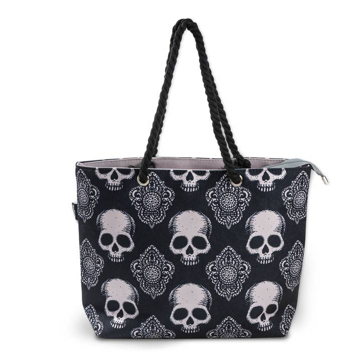 Zapps Clothing - Wholesale Beach Bag - Skullistic Gothic Black Skull Shoulder Beach Bag1