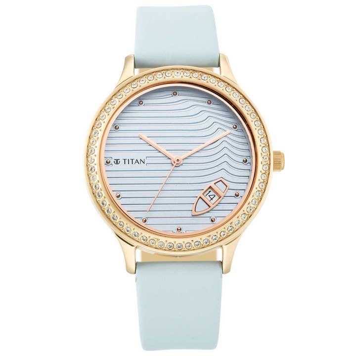 Titan Wander Blue Dial Women Watch With Leather Strap for wholesale by Titan
