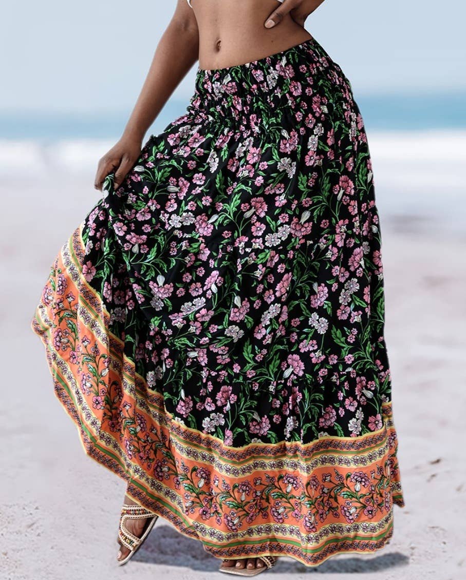 Rosa Clothing - Wholesale Skirt - Women's - Swing Style Bohemia Ethnic Floral maxi skirt3