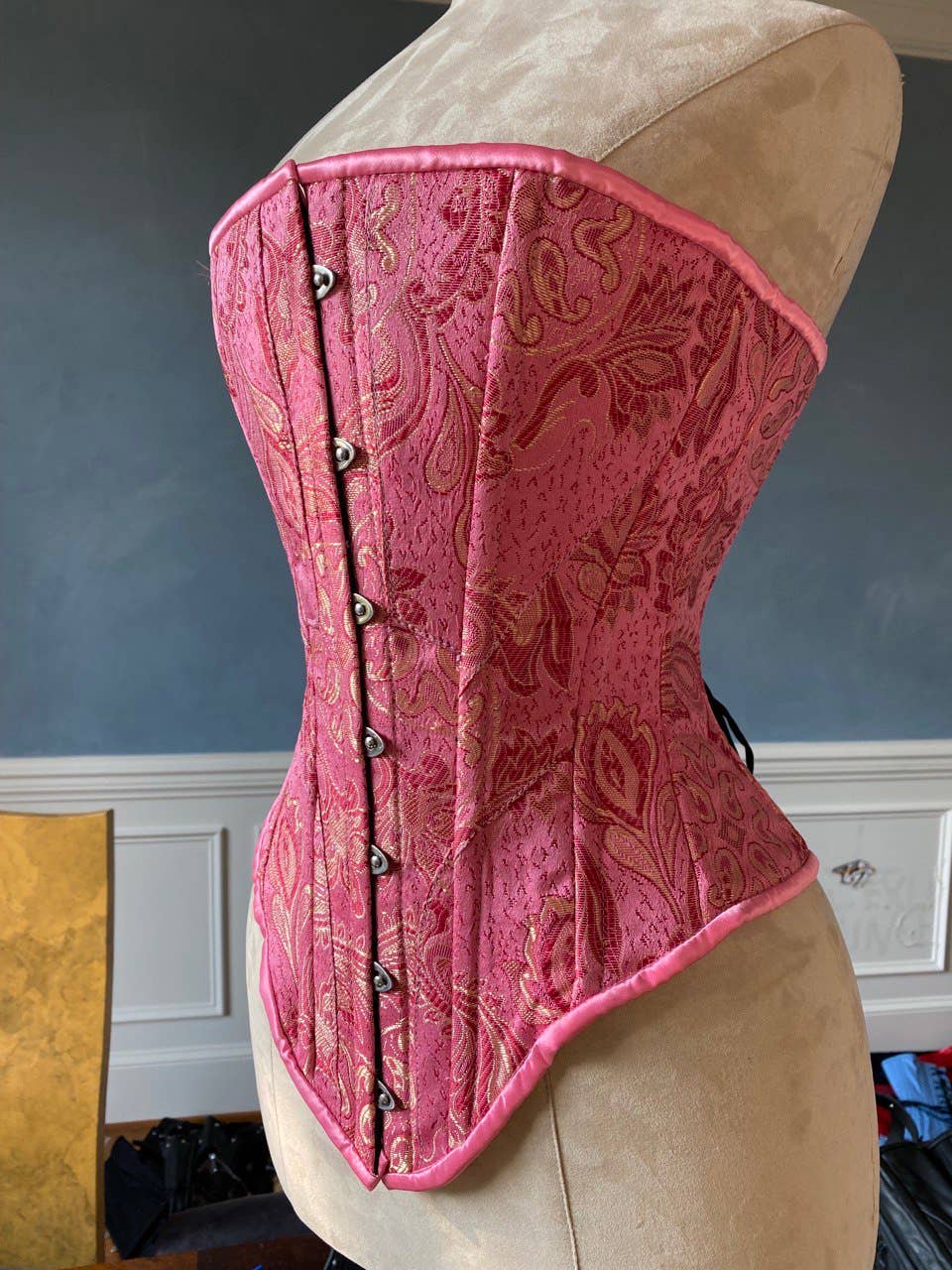 corsettery - Wholesale Corset - Women's - Historical pattern Edwardian overbust corset from pink brocade. Steelbone wedding corset6