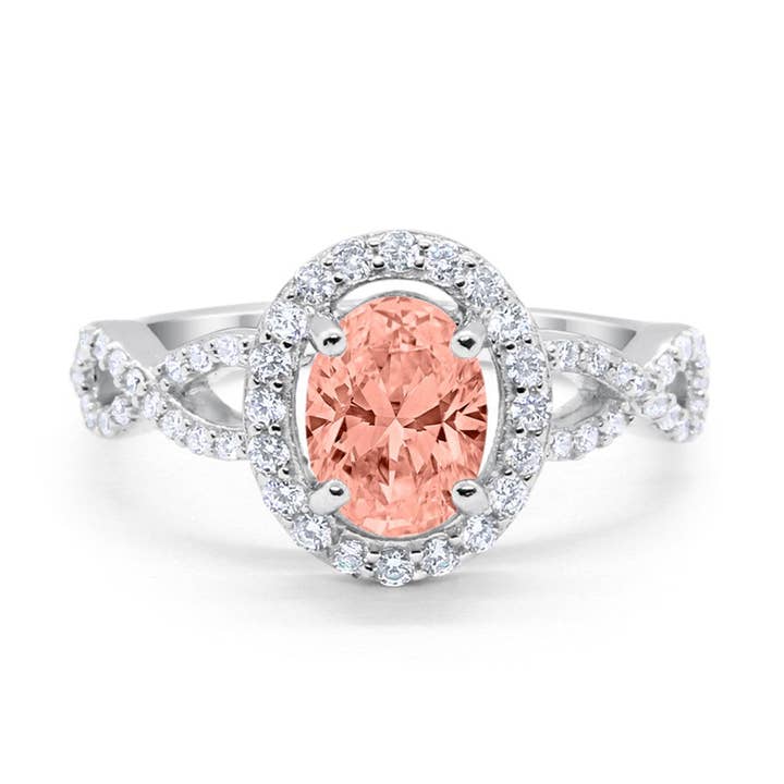 Art Deco Wedding Ring Oval Simulated Morganite CZ for wholesale by Blue Apple Imports