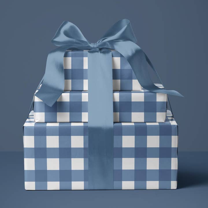French Blue Gingham Wrapping Paper for wholesale by SB Paperie