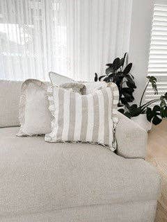 Mama and Tochter - Wholesale Throw pillow cover - Reversible Linen Ruffle Cushion Cover - Natural Wide Stripe - Natural1