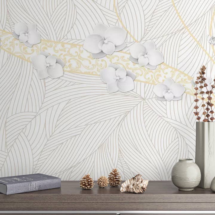 Stripe Pattern Orchid Flower Removable Wallpaper for wholesale by GK Home Decor