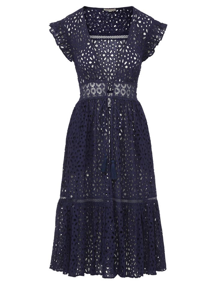 Navy Seaside Eyelet Lace Robe Dress Black Seaside Eyelet Lace Robe Dress *Lauren* for wholesale by Change of Scenery