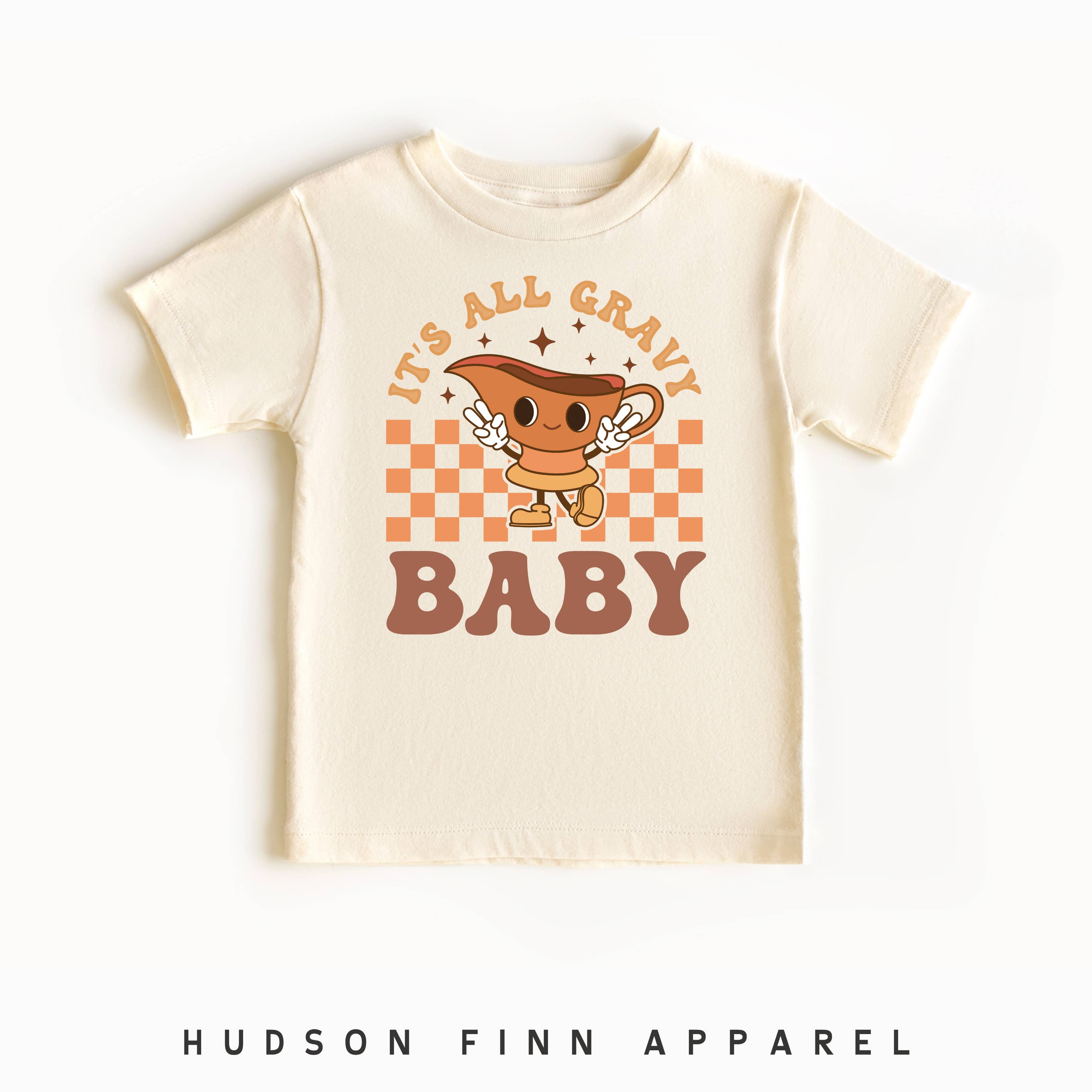 Hudson Finn Apparel - Wholesale Screen Printed T-Shirt - Kids - It's All Gravy Baby Kids Shirt, Funny Checkered Thanksgiving