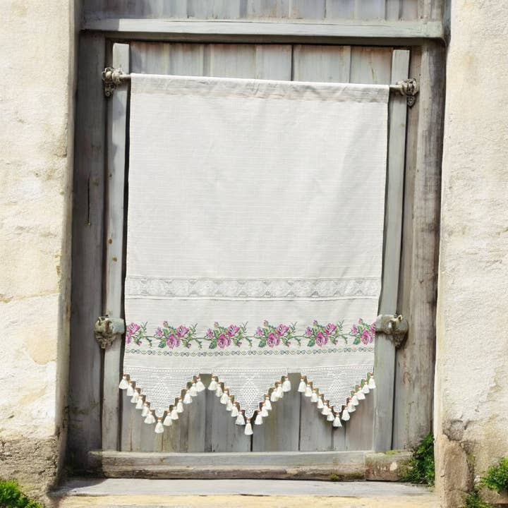 Embroidered Curtain- Floral Lace, Semi Sheer Crocheted Panel for wholesale by CocoMiaDesign