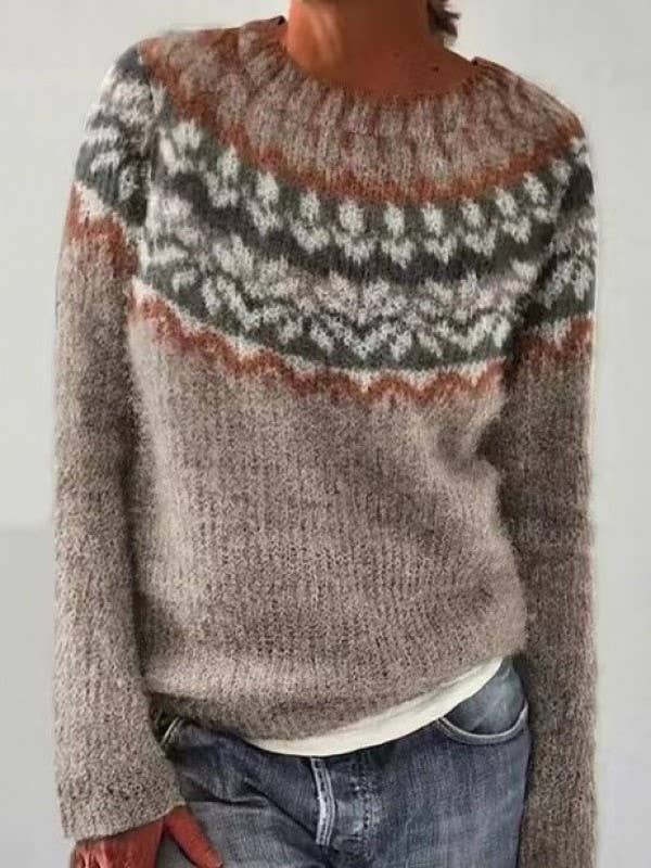 Rosa Clothing - Wholesale Knit Sweater - Women's - Cottagecore Vintage jacquard knit sweater jumper