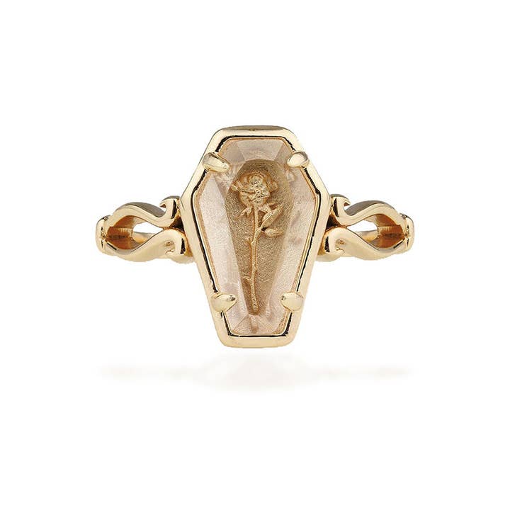 Gothic Open Rose Coffin Ring for wholesale by Tourtiwi