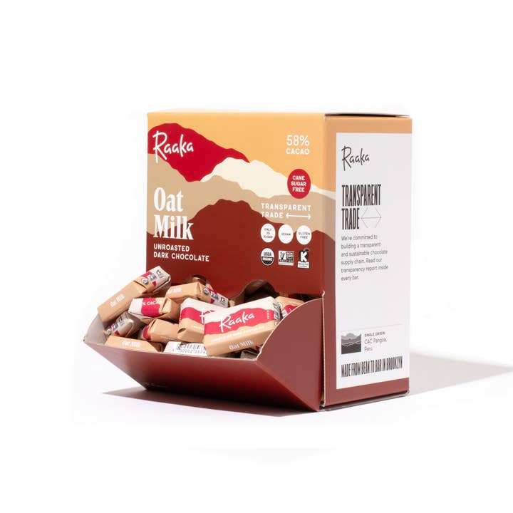 Raaka Chocolate - Wholesale Chocolate Bar - 58% Oat Milk Mini Chocolate Bars (100ct box)