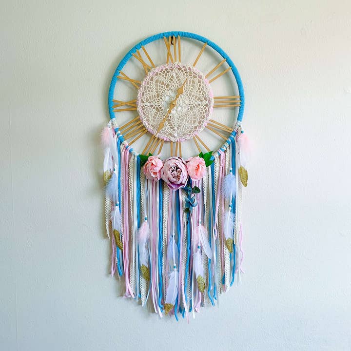 Wall Clock | Farmhouse Style Rustic Oversized Dream Catcher Clock for wholesale by Rishstudio
