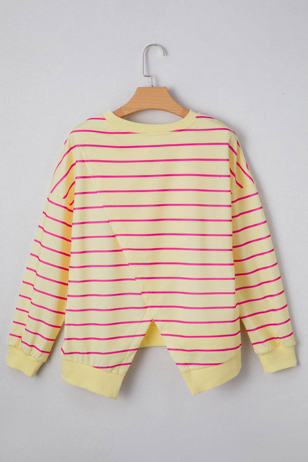Yellow Stripe Stylish Overlap Detail Drop Shoulder Pullover Sweatshirt for wholesale on Faire2