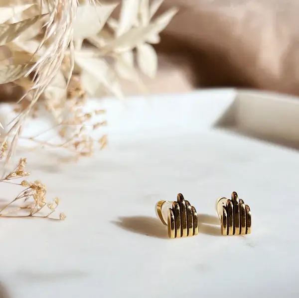 Lassoed Moon - Wholesale Stud/Post Earrings - Gold Art Deco Architecture Studs3