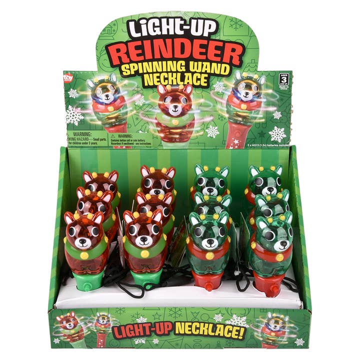 The Toy Network - Wholesale Light-Up Toy - Kids & Baby - LIGHT UP XMAS REINDEER MINI SPINNG WAND NECKLACE 4.75"4