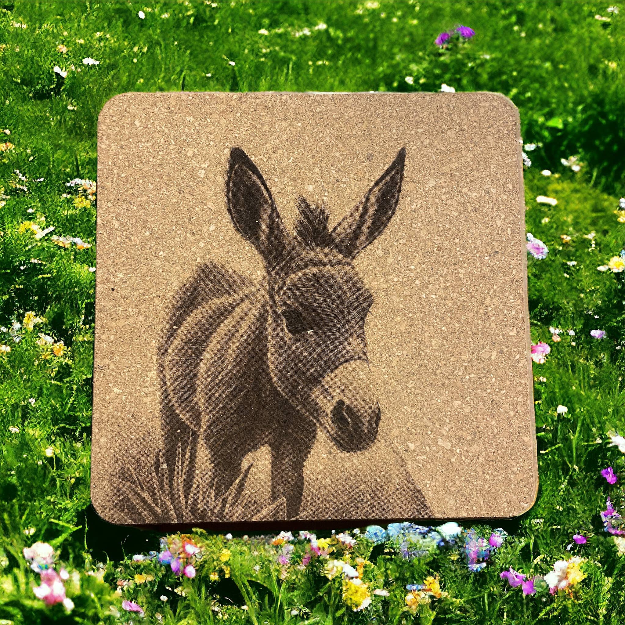 The Krafty Equestrian - Wholesale Coasters - Donkey cork trivet and drink coasters, gift set 1