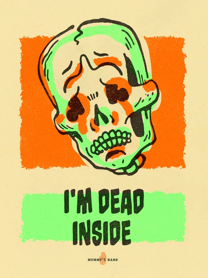 Skeleton in Therapy Limited Edition 3-Color Riso Print for wholesale by Mummy's Hand